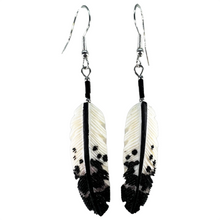 Load image into Gallery viewer, Carved Bone Spotted Eagle Feather Earring