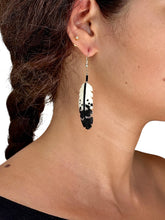 Load image into Gallery viewer, Carved Bone Spotted Eagle Feather Earring