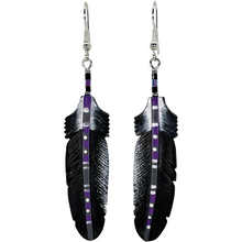 Load image into Gallery viewer, Bone Painted Stem Raven Feather Earring
