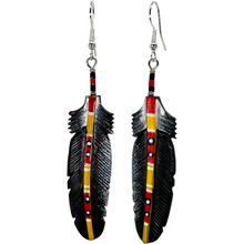 Load image into Gallery viewer, Bone Painted Stem Raven Feather Earring
