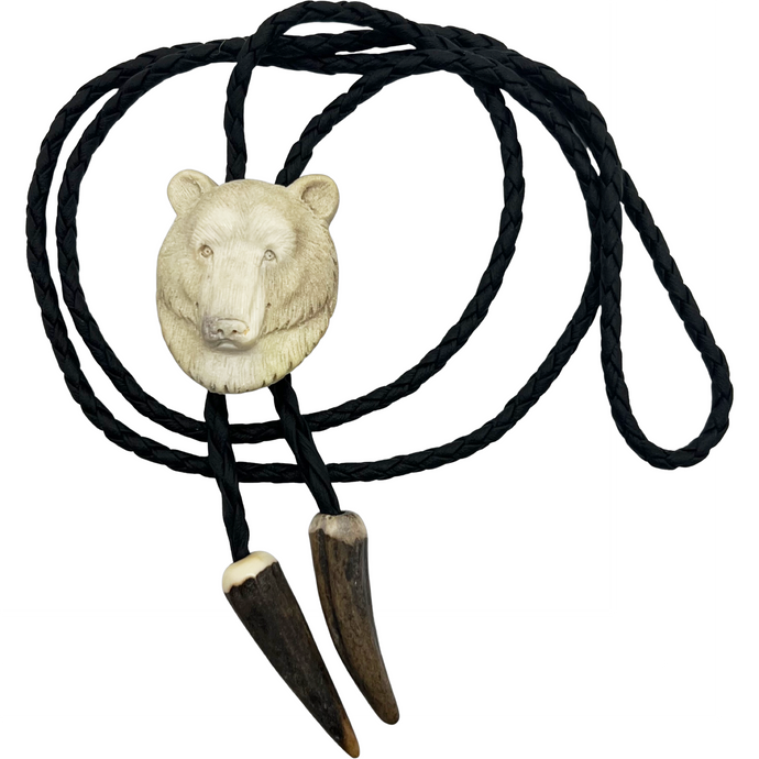 Carved Bone Animal Head Bolo Tie