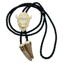 Load image into Gallery viewer, Carved Bone Animal Head Bolo Tie
