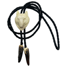 Load image into Gallery viewer, Carved Bone Animal Head Bolo Tie
