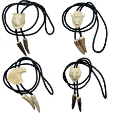 Load image into Gallery viewer, Carved Bone Animal Head Bolo Tie
