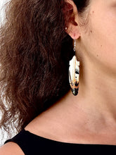 Load image into Gallery viewer, Carved Bone Bear Pawprint Feather Earring
