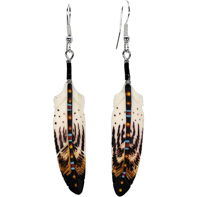 Painted Stem Bone Feather Earring