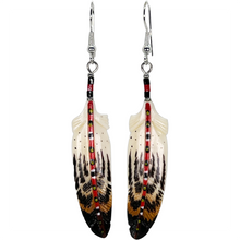 Load image into Gallery viewer, Painted Stem Bone Feather Earring
