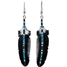 Load image into Gallery viewer, Bone Painted Stem Raven Feather Earring
