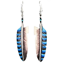 Load image into Gallery viewer, Carved Bone Split Tone Hawk Feather Earring
