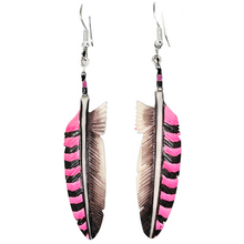 Load image into Gallery viewer, Carved Bone Split Tone Hawk Feather Earring
