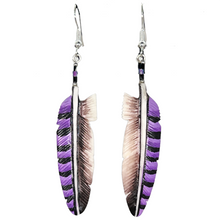 Load image into Gallery viewer, Carved Bone Split Tone Hawk Feather Earring
