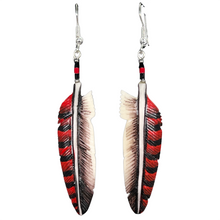 Load image into Gallery viewer, Carved Bone Split Tone Hawk Feather Earring

