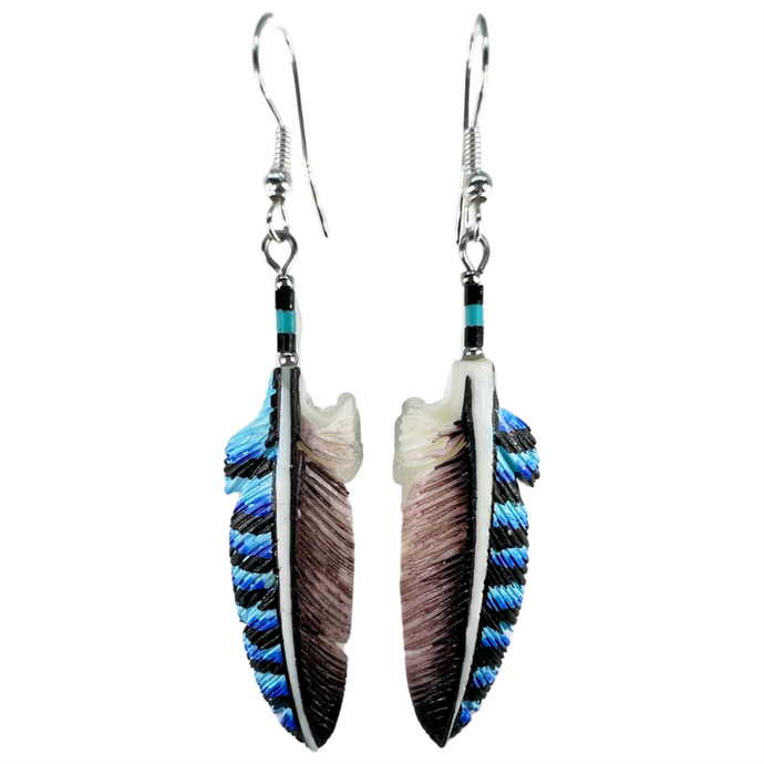 Carved Bone Split Tone Hawk Feather Earring
