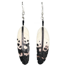 Load image into Gallery viewer, Carved Bone Spotted Eagle Feather Earring
