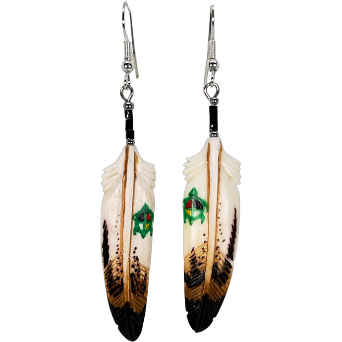 Carved Bone Turtle Feather Earring