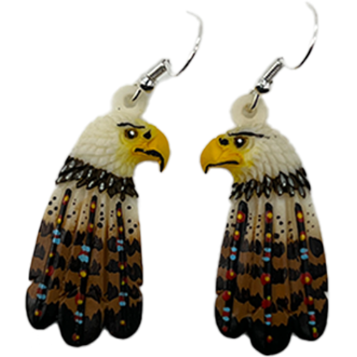 Bone Eagle With Feathers Earring